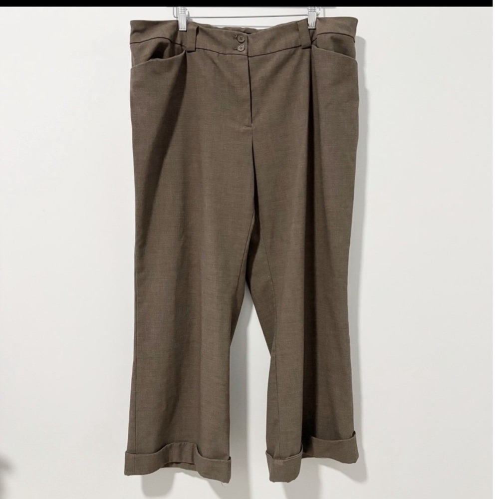 Lane Bryant Dress Pants Womens 20 Average Fit Brown Cuffed Wide Leg Trousers